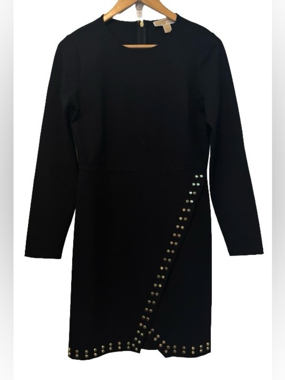 MICHAEL Michael Kors blk ponte knt long slv drss w gold studs SZ S glamrock